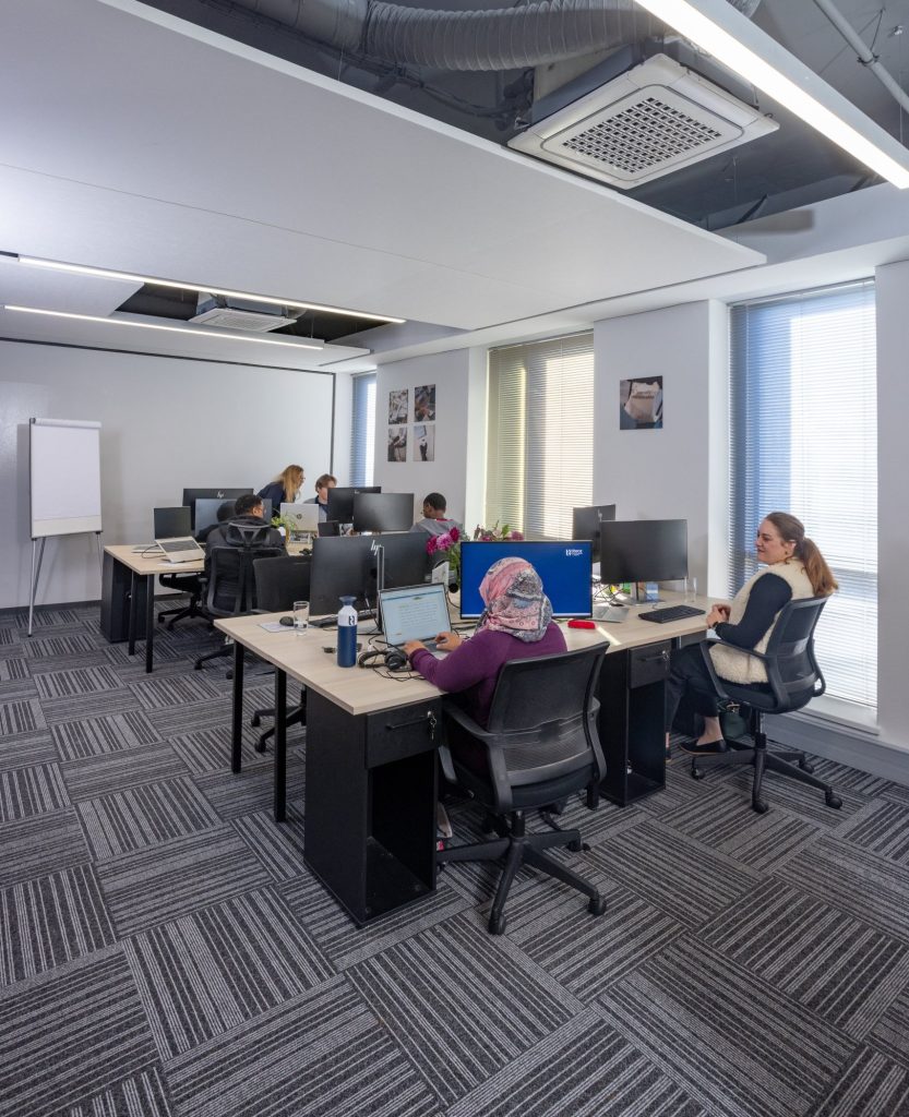 The co-working floor at TBE Bridgeway, Century City